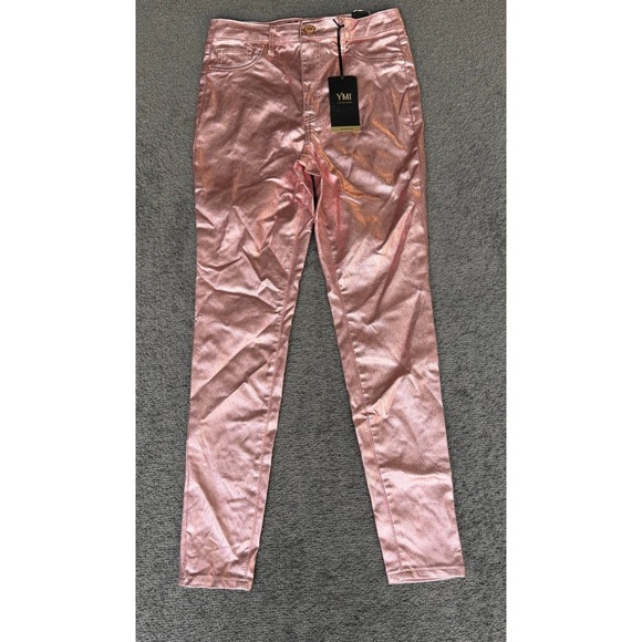 YMI Collections Pants - YMI Collections Metallic Pink Skinny Pants Rose Gold Coated Stretch Medium NWT